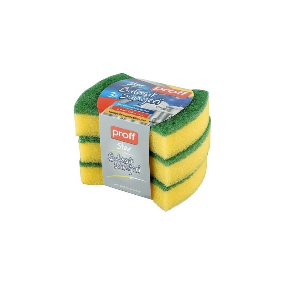 Губка для мытья посуды PROFF PLASTIK 100x65 мм., 3 шт/уп., фигурная, с ...