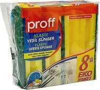 Губка для мытья посуды PROFF PLASTIK профилированная 90x65 мм 8 шт/уп, с зелёным абразивом, желтая УИ-2601494