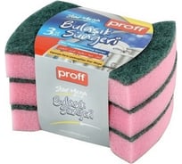 Губка для мытья посуды PROFF PLASTIK 140x95 мм 3 шт/уп ФИГУРНАЯ MAXI с зелёным абразивом, розовая УИ-2601538