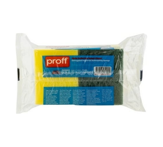Губка для мытья посуды PROFF PLASTIK профилированная 130x100 мм 4 шт/уп, профессиональная, с зелёным абразивом, желтая УИ-2602402
