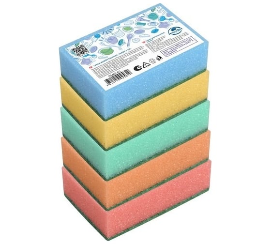Хозяйственная губка МУЛЬТИДОМ 5 шт., 11x7х3,5 см ПМ62-63
