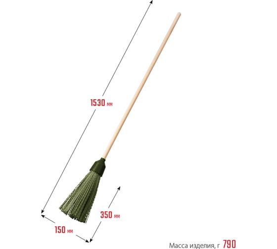 Круглая пластиковая метла на деревянном черенке СИБИН 350x150 мм 39225-1