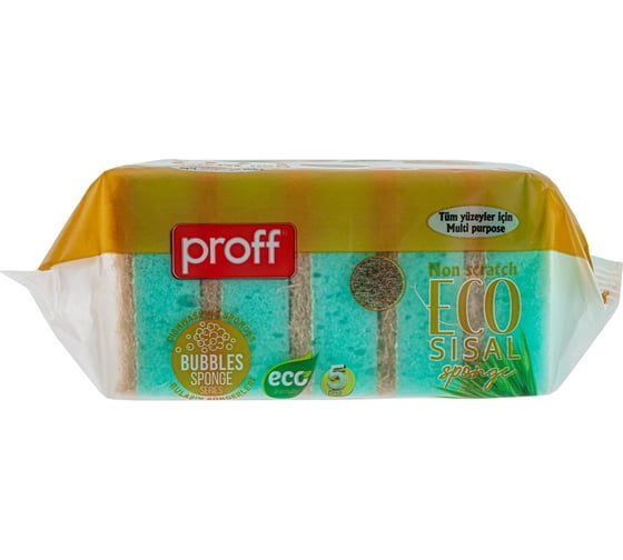 Губка для мытья посуды PROFF PLASTIK "proff" 100x70 мм, 5 шт/уп, эко, зеленая, с бежевым абразивом 1/24 УИ-2601564