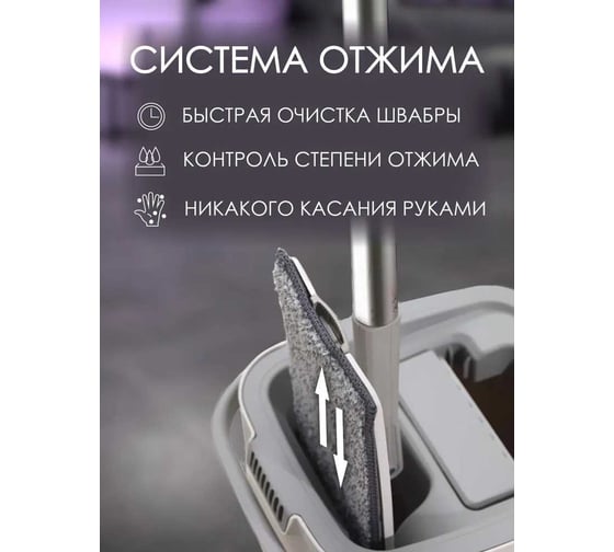 Швабра c разборной ручкой, с ведром для отжима и сменной тряпкой WMC TOOLS L-1280 мм, 330x120мм, белый, объем 10 л WMC-13/white/(51796)