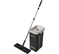 Швабра с отжимом и ведром premium xl (13 л) Zetter черное, 2 насадки ZIP-HOME-0322-17