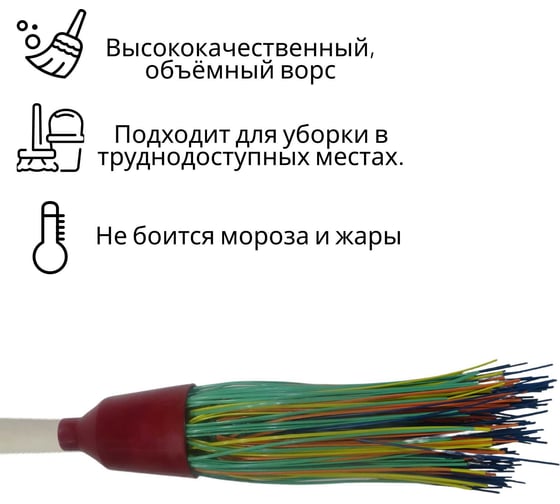 Метла ООО Агростройлидер полипропиленовая круглая четырехкольцевая, с деревянным черенком в/с 1200мм в сборе САД-14.09.1