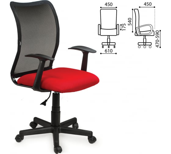 Кресло, с подлокотниками, комбинированное красное/черное, ткань TW, BRABIX Spring MG-307 531405 1