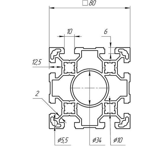 Профиль конструкционный 80x80 мм, паз 10 мм, 1500 мм Алтервиа A11808010X1500