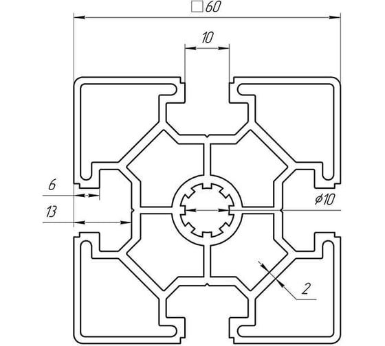 Профиль конструкционный 60x60 мм, паз 10 мм, 500 мм Алтервиа A11606010X500