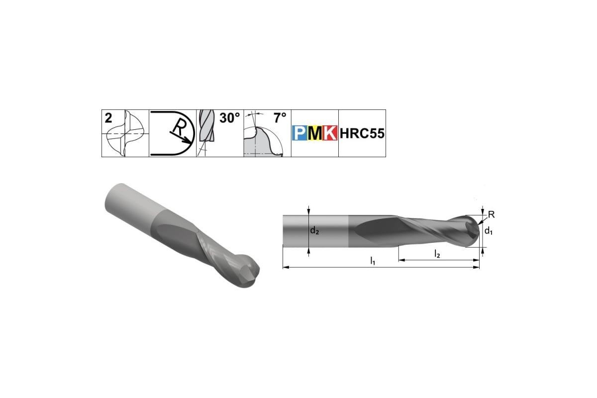Фреза сферическая (радиусная) твердосплавная по металлу CNCINS PMK12.Z2 ...