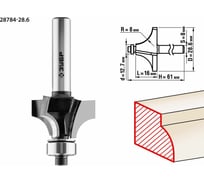 Кромочная калевочная фреза ЗУБР Профессионал №1 28.6х16 мм, радиус 8 мм 28784-28.6