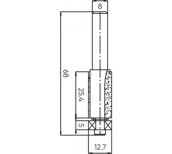 Фреза обгонная (нижн. подш.) Z=2, 12.7x25.4x68 мм, s=8 мм Deltatools 06-5381