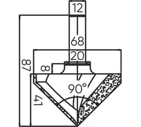 Фреза пазовая c углом 90 градусов 68x41x87 мм, s=12 мм Deltatools 06-5297