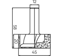 Фреза для выравнивания дна 45x20x58 мм, s=12 мм Deltatools 06-5377