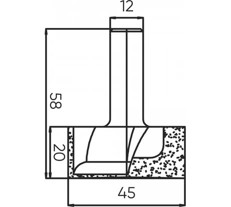 Фреза для выравнивания дна 45x20x58 мм, s=12 мм Deltatools 06-5377