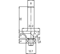 Фреза внутренний радиус (нижн. подш.) Z=2, R=4.76 мм, 22.2x9.5x56 мм, s=8 мм Deltatools 06-5311