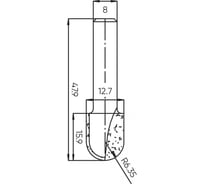 Фреза пазовая круглый нос (пальчиковая) R=6.35 мм, 12.7x15.9x47.9 мм, s=8 мм Deltatools 06-5384