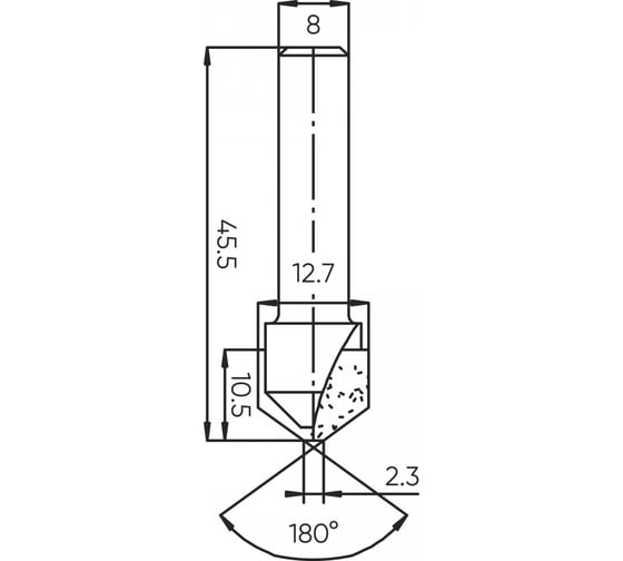 Фреза пазовая для Alucobond 180 градусов 12.7x10.5x45.5 мм, s=8 мм Deltatools 06-5298 1