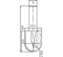 Фреза пазовая круглый нос (пальчиковая) R=12.7 мм, 25.4x31.8x69.8 мм, s=12 мм Deltatools 06-5302