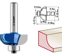 Кромочная калевочная фреза ЗУБР Профессионал №2, 25.4x10 мм, радиус 6.3 мм 28702-25.4