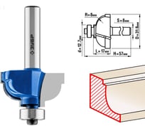 Кромочная калевочная фреза ЗУБР Профессионал №7, 31.8x17 мм, радиус 8 мм 28708-31.8