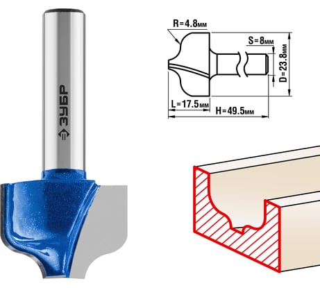 Пазовая фасонная фреза ЗУБР Профессионал №2, 23.8х17.5 мм 28741-23.8
