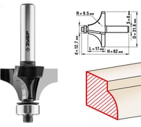Кромочная калевочная фреза ЗУБР Профессионал №1, 31.8х17 мм, радиус 9.5 мм 28784-31.8