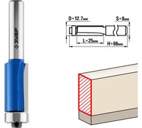 Кромочная фреза с нижним подшипником ЗУБР Профессионал 12.7x25 мм 28727-12.7-25