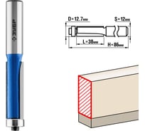Кромочная фреза с нижним подшипником ЗУБР Профессионал 12.7x38 мм 28727-12.7-38