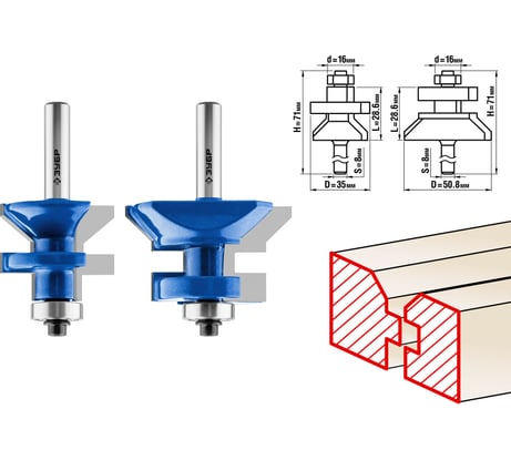 Набор фрез для вагонки ЗУБР Профессионал 2 шт, 50.8х28.6 мм, 35х28.6 мм 28770-50-H2
