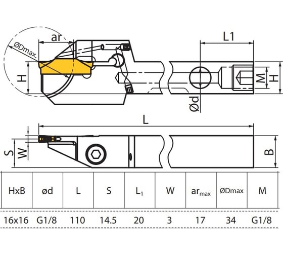 Державка отрезная усиленная QEFD1616R17-SC ZCC-CT QEFD1616R17-SC
