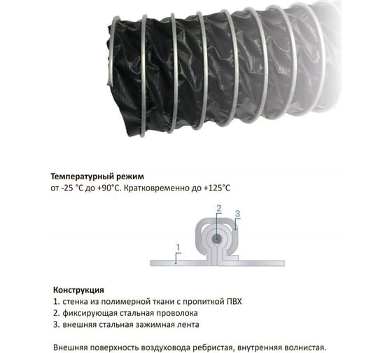 Воздуховод полимерный СL VINIL 200 мм, 10 м, CLIP, черный TEX 200/10Bk