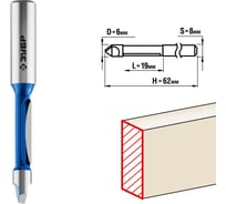 Фреза кромочная прямая со сверлом ПРОФЕССИОНАЛ (6х19х62 мм; хвостовик 8 мм) Зубр 28726-6