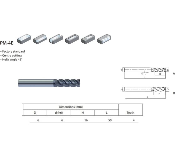 Фреза монолитная 6 мм, Z4 ZCC-CT PM-4E-D6.0