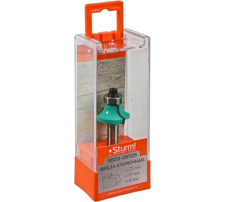Фреза кромочная калевочная с подшипником 12.7 мм, DxHxL 25x11x55 мм, хв-к 8 мм Sturm RB09-081125