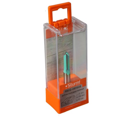 Фреза пазовая прямая с двойным лезвием DxHxL 8x19x57мм, хв-к 8 мм Sturm RB02-081908