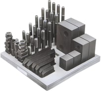 Набор клиновых ступенчатых прижимов (58 предметов, паз 25.7 мм, М22x2.5 мм, на деревянной подставке, YT-0214) CNIC 46744