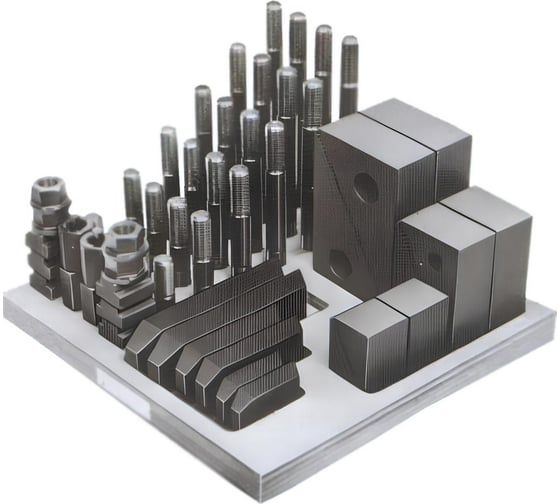 Набор клиновых ступенчатых прижимов (58 предметов, паз 25.7 мм, М22x2.5 мм, на деревянной подставке, YT-0214) CNIC 46744 1