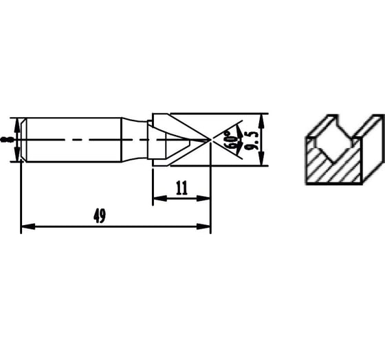 Фреза HM V-образная пазовая (9.5х11х49 мм) REDVERG 840621 6625685