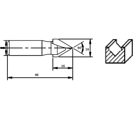 Фреза HM V-образная пазовая (16х16х48 мм) REDVERG 840631 6625686