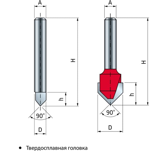 Фреза по дереву 12.7х44.5 мм, хв-к 6 мм, 90гр, Z2, HM Freud 20-10406