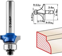 Кромочная калевочная фреза ЗУБР Профессионал №1, 19x7.4 мм, радиус 3.2 мм 28701-19