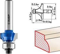 Кромочная калевочная фреза ЗУБР Профессионал №1, 17.3x8 мм, радиус 2.4 мм 28701-17.3 16131258