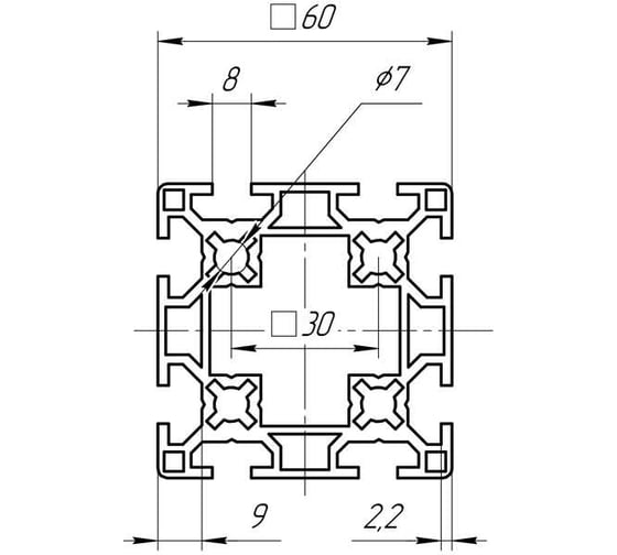 Профиль конструкционный двойной 60x60 мм, паз 8 Алтервиа A11606008X1500