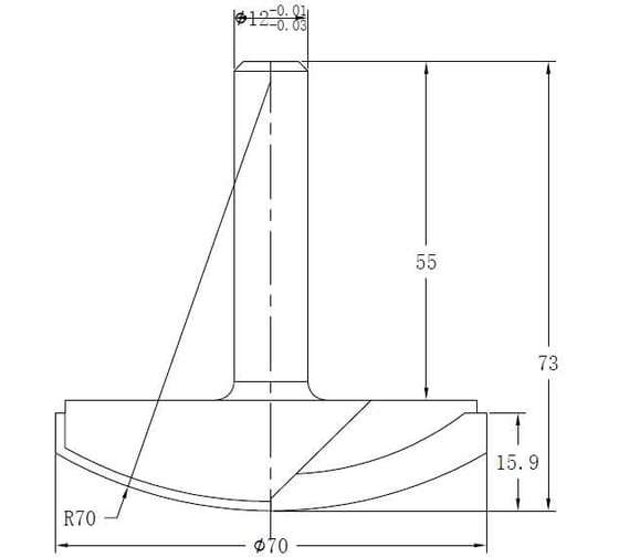 Фреза профильная для фасадов R=70 мм, D70xH16 мм, S=12 мм Greencut BX11319