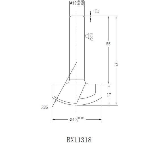 Фреза профильная для фасадов R=35 мм, D40xH17 мм, S=12 мм Greencut BX11318
