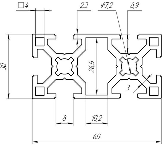 Профиль конструкционный 30x60 мм, паз 8 мм Алтервиа A12306008X300