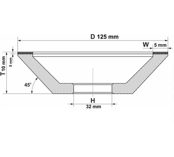 Круг заточной алмазный 125x5х5x32 мм, 12А2-45°, чашка, зерно 125/100 Diamond Industrial DIDCHZ12512A245