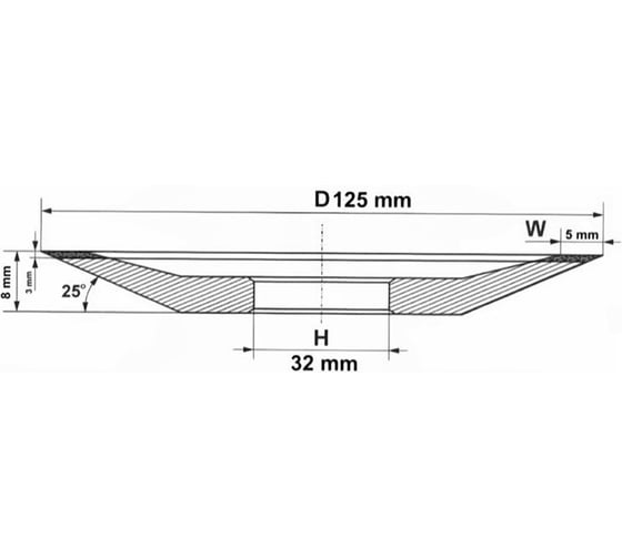 Круг заточной алмазный 125x3х5x32 мм, 12R4, плоский тарельчатый острый с кромкой, зерно 125/100 Diamond Industrial DIDCHZ12512R4