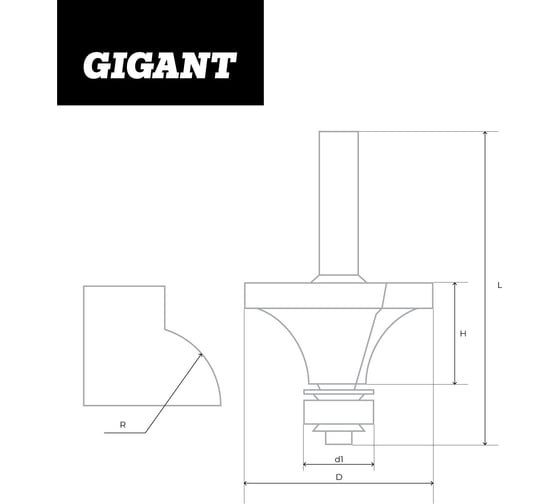 Фреза кромочно калевочная D28.6 мм, H16 мм, R8 мм, хвостовик 8 мм Gigant GC-0007